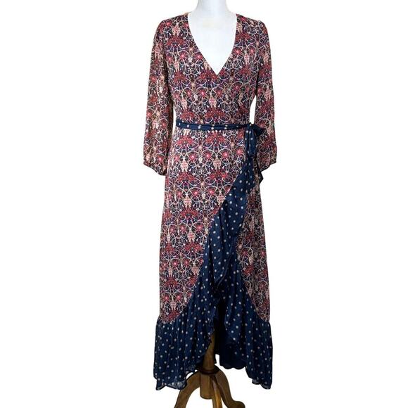 Biltmore wrap maxidress, blue/red, eclectic, feminine, transitional, bohemian - Picture 1 of 7